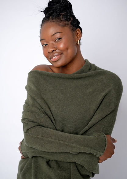 Urban Cozi Asymmetrical Sweater in Olive Green