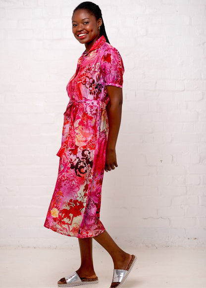 Viviena Dress in Cerise Pink Floral
