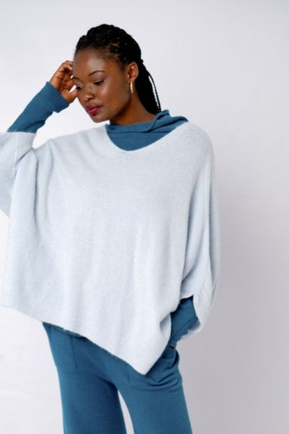 Poncho with Tulip Sleeve in Light Blue