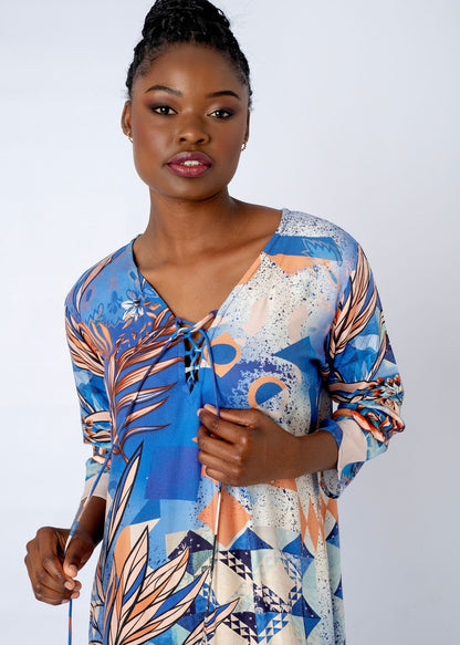 Angelica Dress With Straight Sleeve in Spice Route