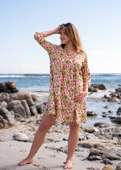 Lee-Ann pleated dress Short, Pink and Green Palms