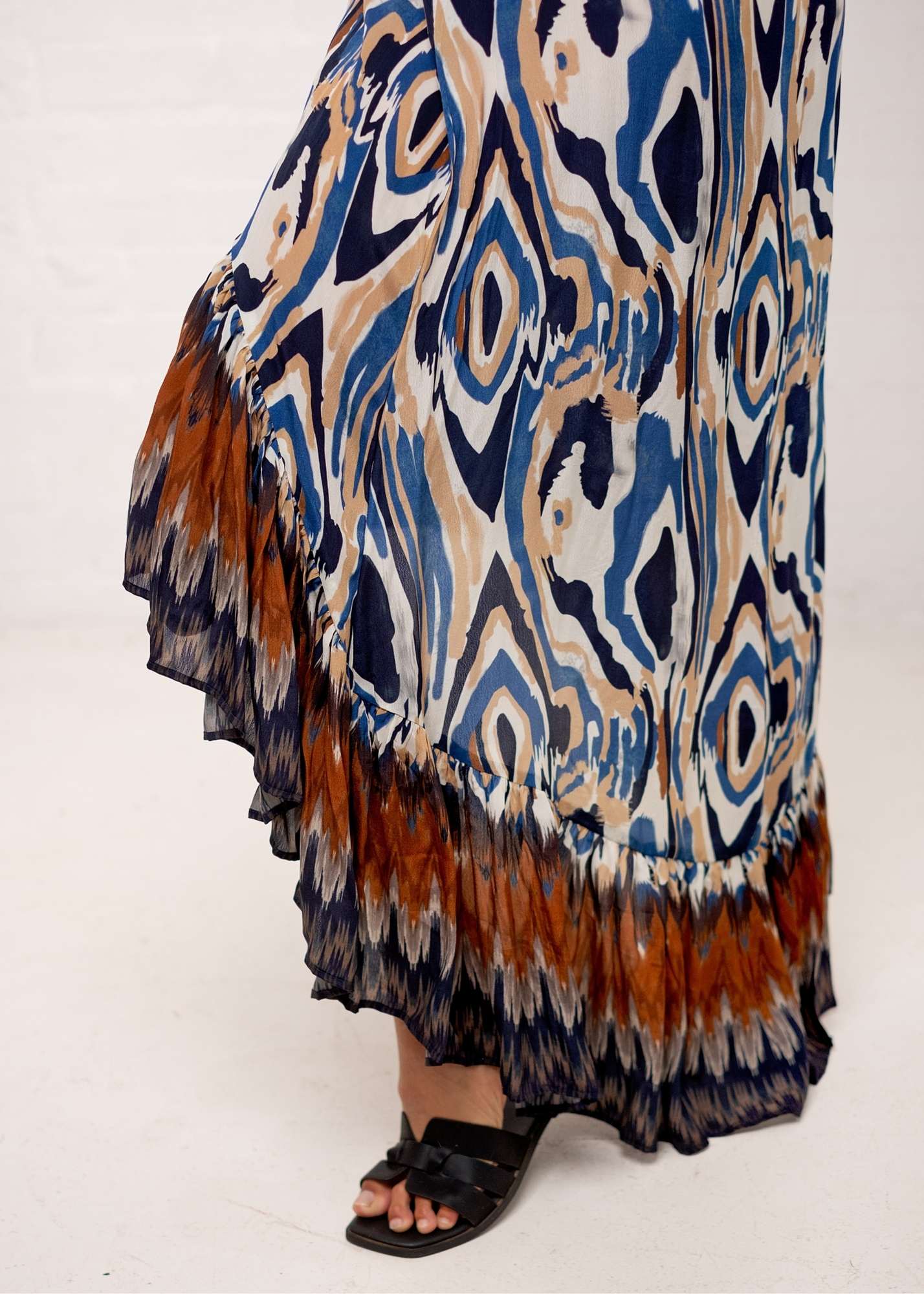 The Enmi Dress - Blue and Brown Ikat