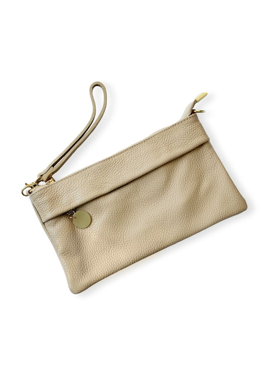 Verona Slim Leather Crossbody Clutch – Stone