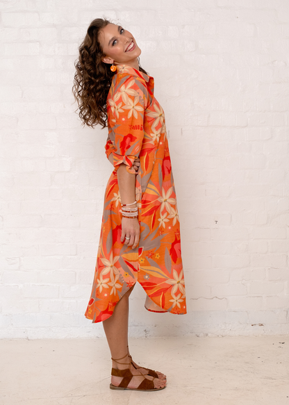 Laura Shirt Dress in Coral and Naartjie Flowers