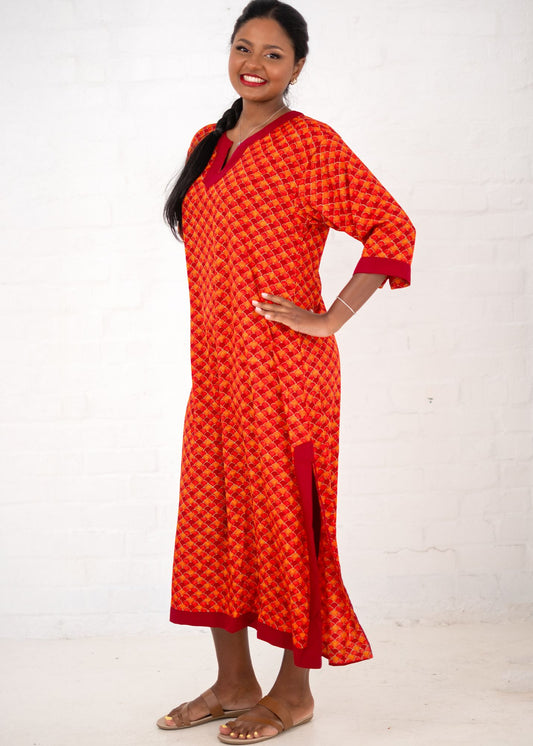 Princess Tunic dress in Orange & rust with contrast