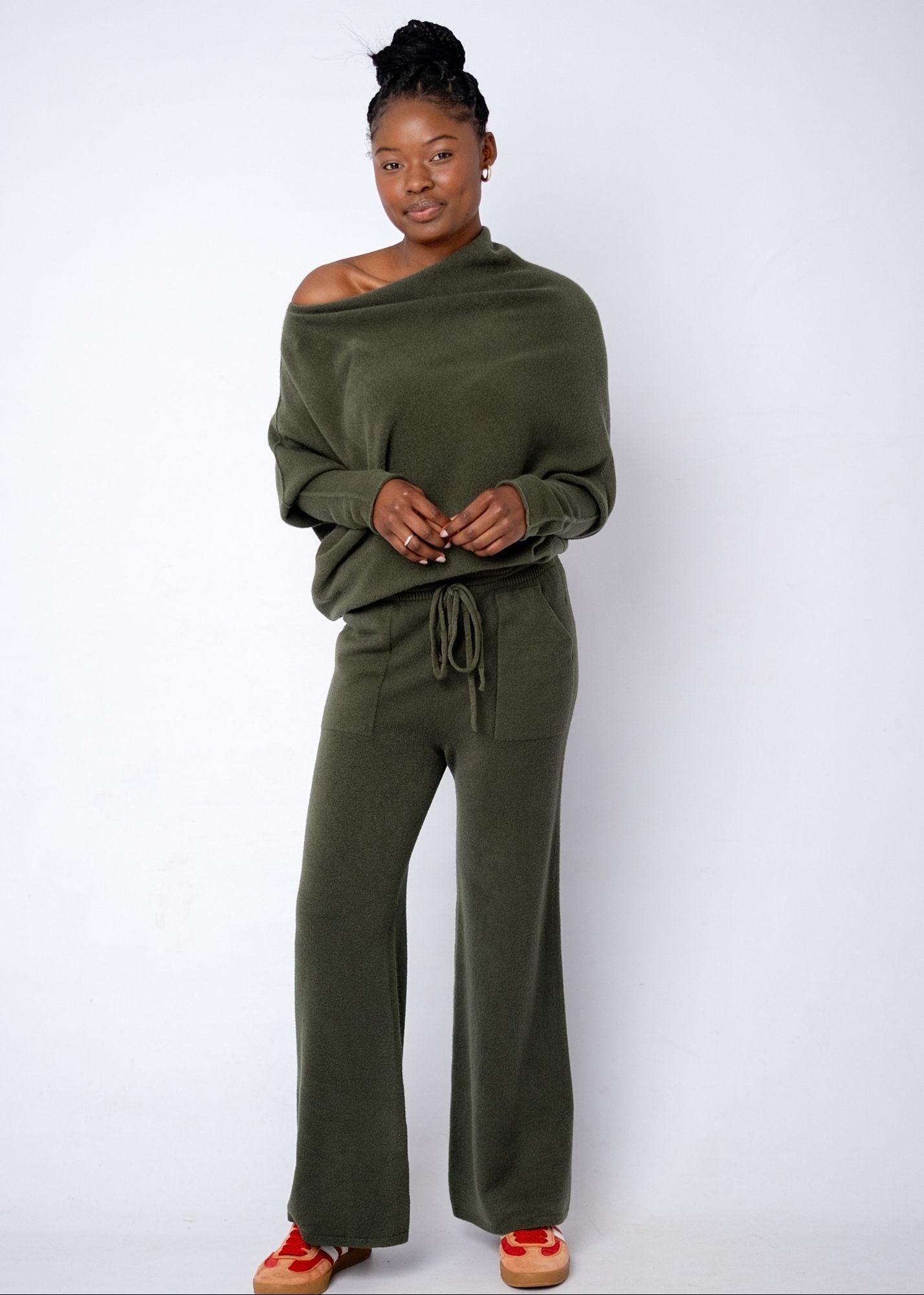 Urban Cozi Asymmetrical Sweater in Olive Green