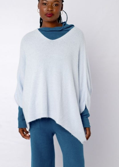 Poncho with Tulip Sleeve in Light Blue
