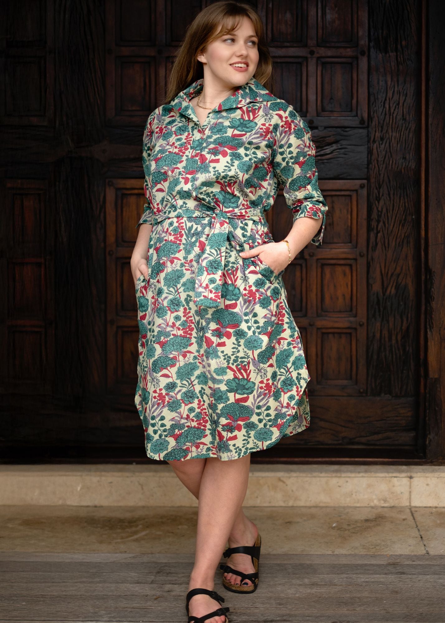 Gaby shirt dress in Jade and Pink