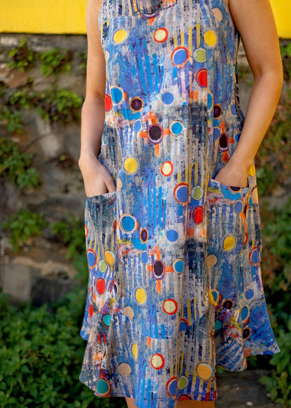 Capri Dress (Short Length) in Blue Circles