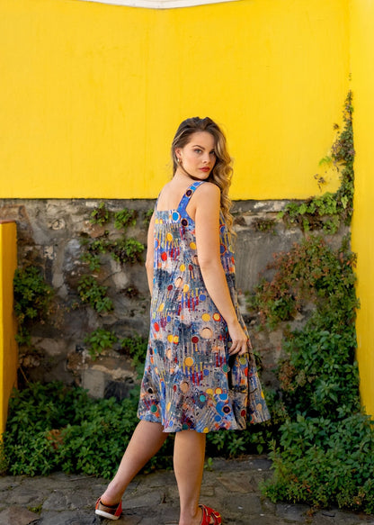 Capri Dress (Short Length) in Blue Circles