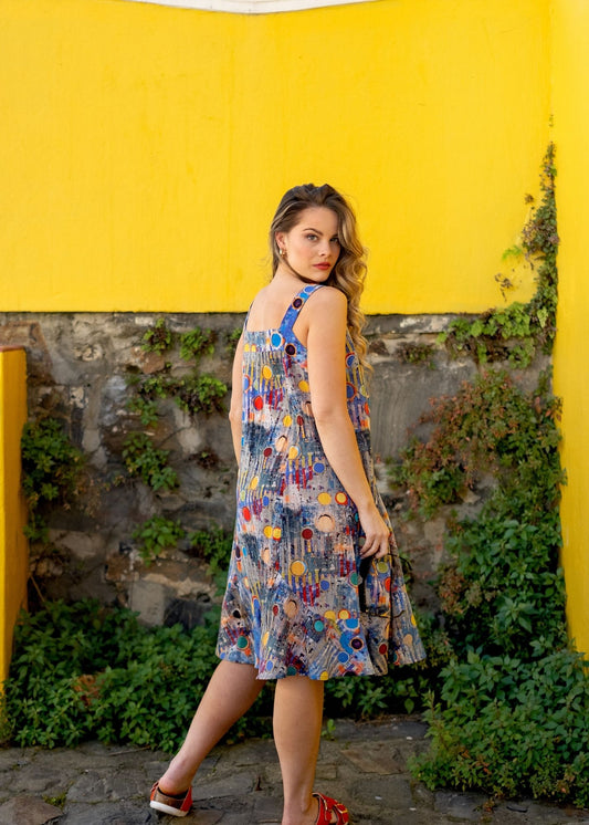 Capri Dress (Short Length) in Blue Circles