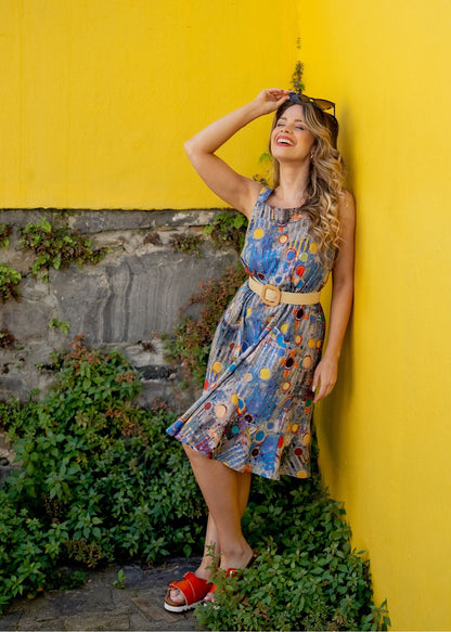 Capri Dress (Short Length) in Blue Circles