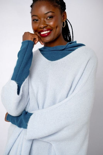 Poncho with Tulip Sleeve in Light Blue