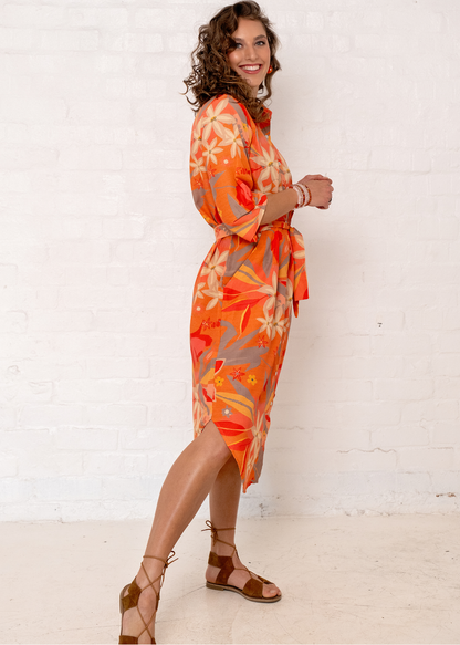 Laura Shirt Dress in Coral and Naartjie Flowers