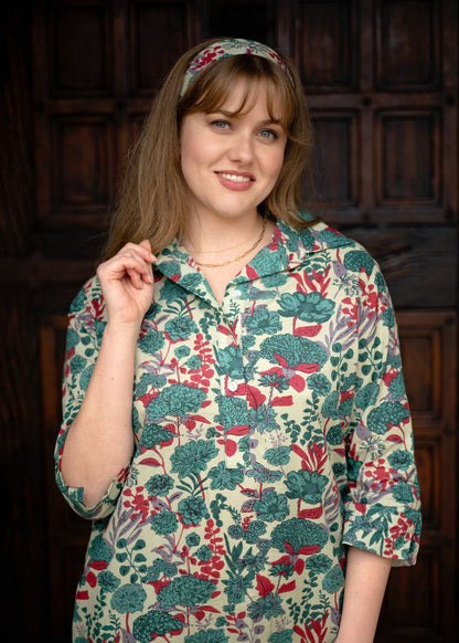 Gaby shirt dress in Jade and Pink