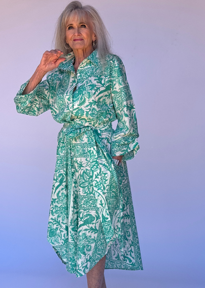 Laura Shirt Dress in Jade Leaves
