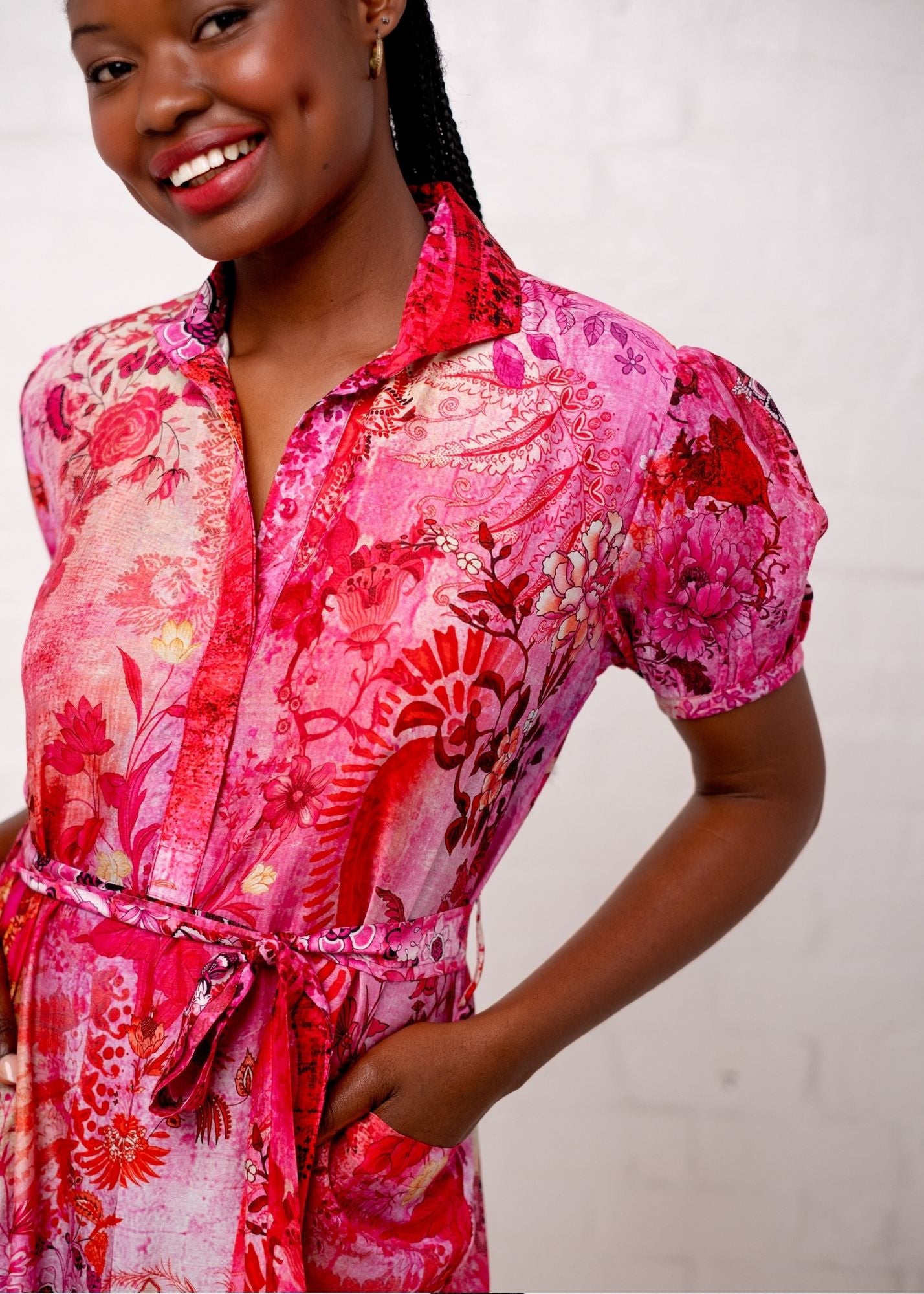 Viviena Dress in Cerise Pink Floral