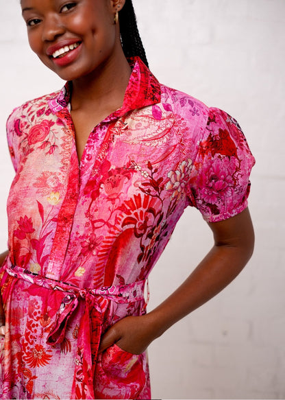 Viviena Dress in Cerise Pink Floral