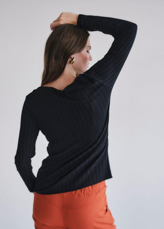 The Mila Ribbed Knit Top in Black