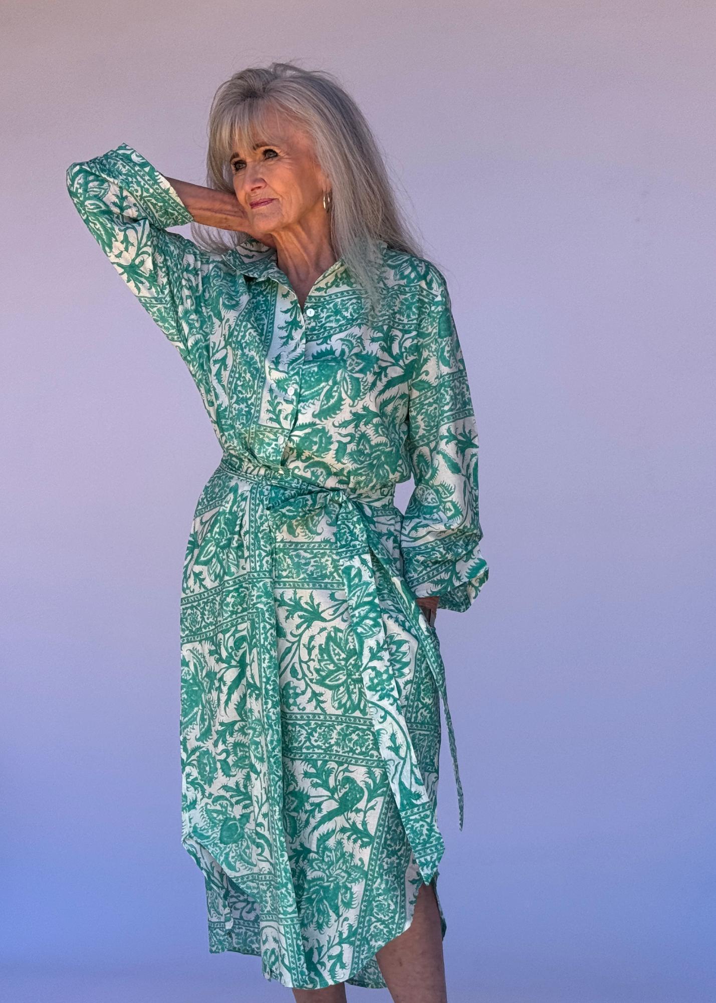 Laura Shirt Dress in Jade Leaves