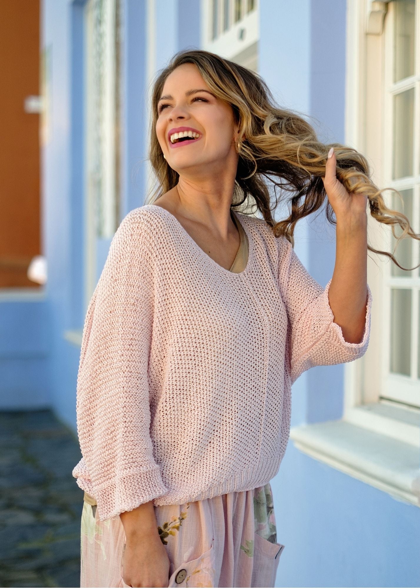 Riviera Summer Knit Top in Rose Quartz