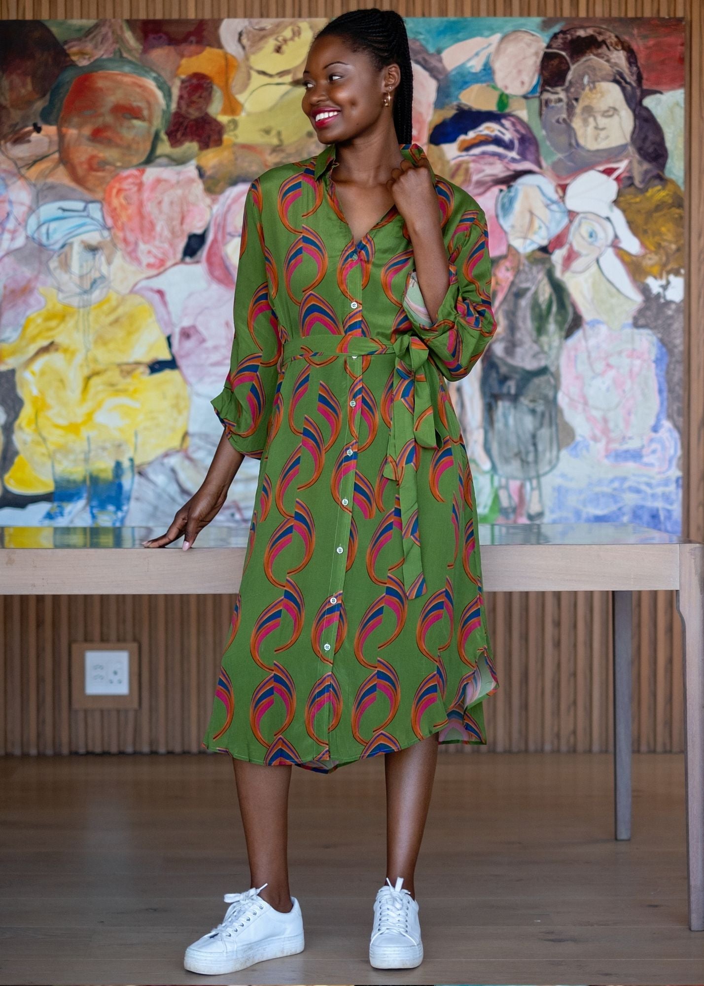 Leila Dress in Green Swirls