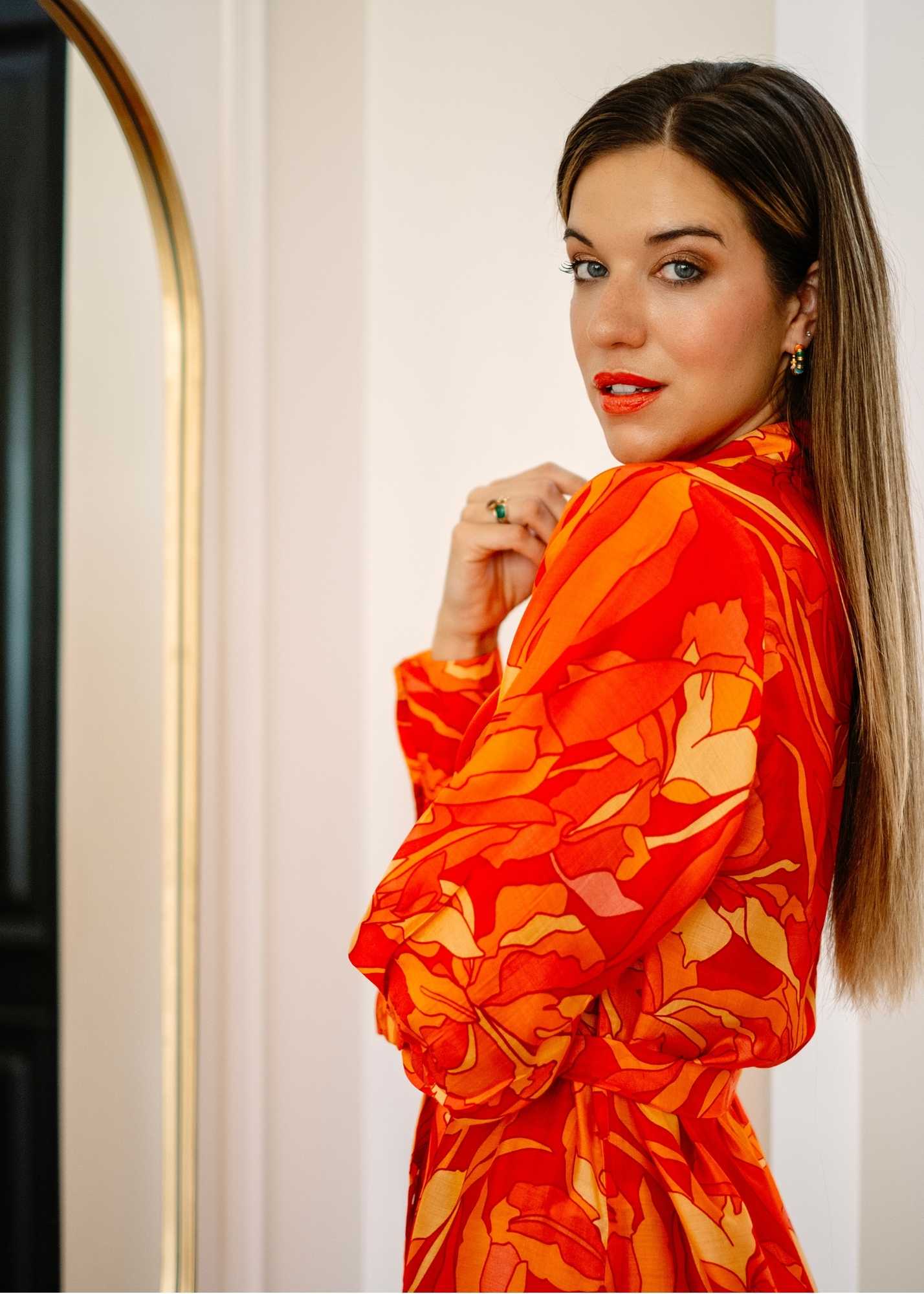 Celine Dress in Coral & orange leaves