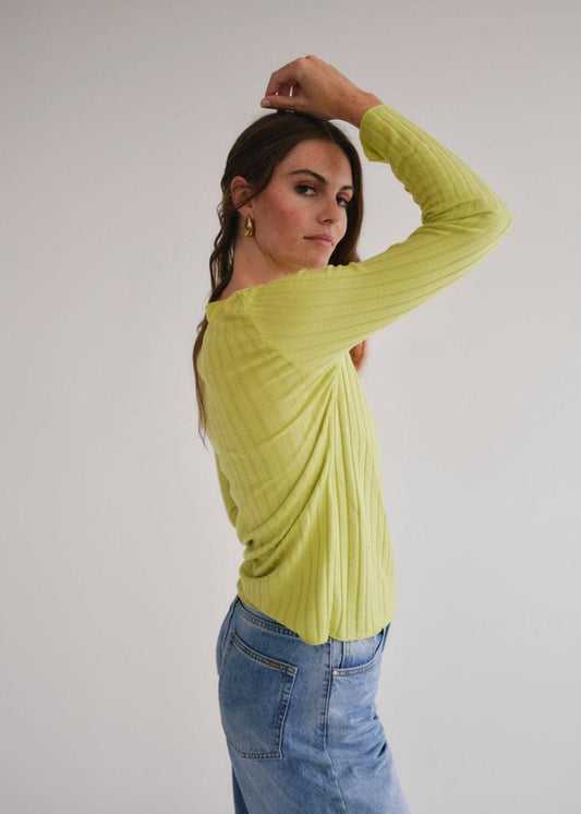 The Mila Ribbed Knit Top in Lime