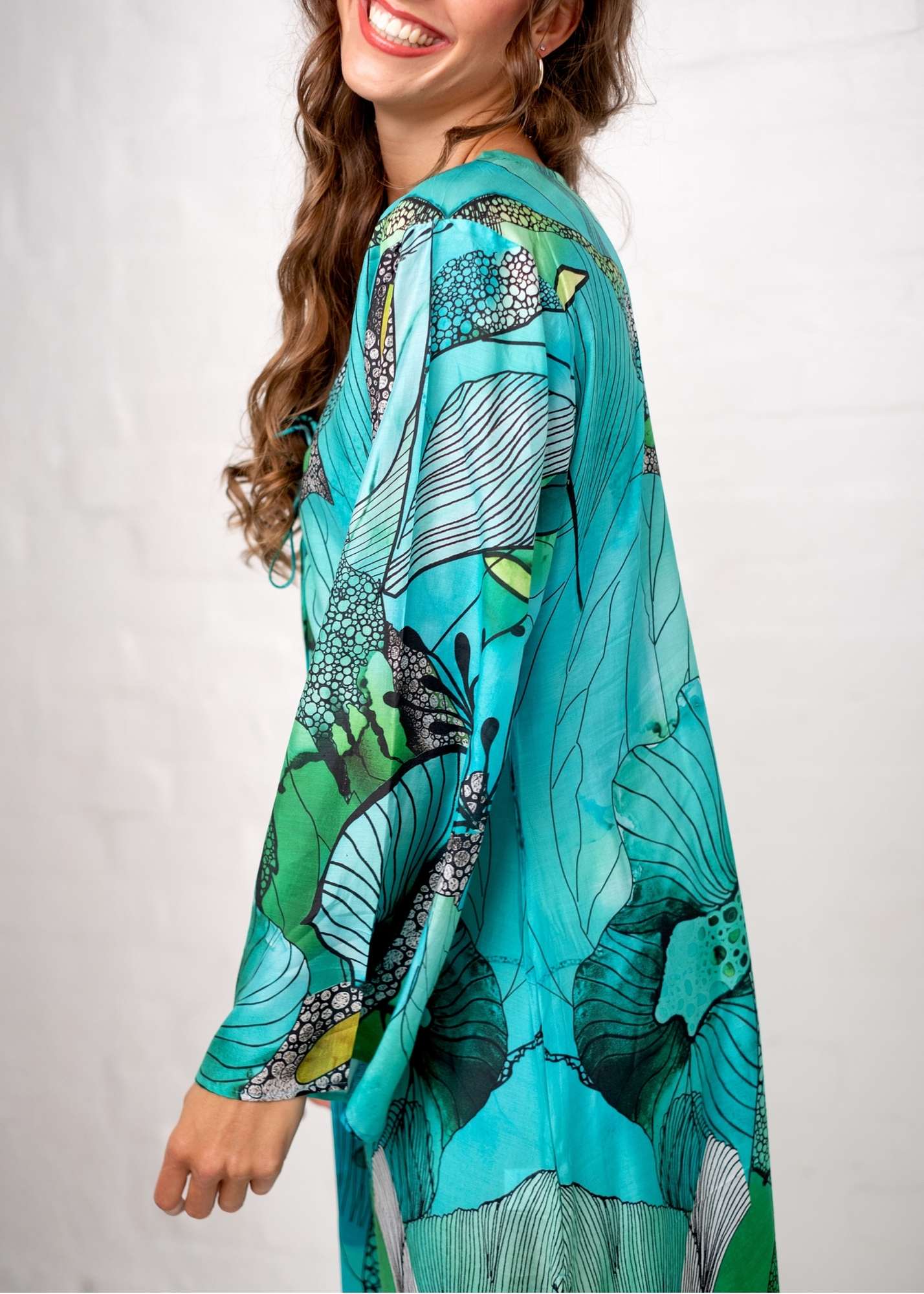 Lanira Dress in Green and Turquoise Flower Print