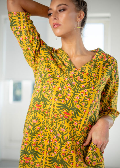V-Neck tunic, Yellow and Green