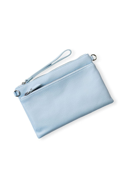 Capri Multi-Compartment Leather Crossbody & Wristlet Bag – Light Blue