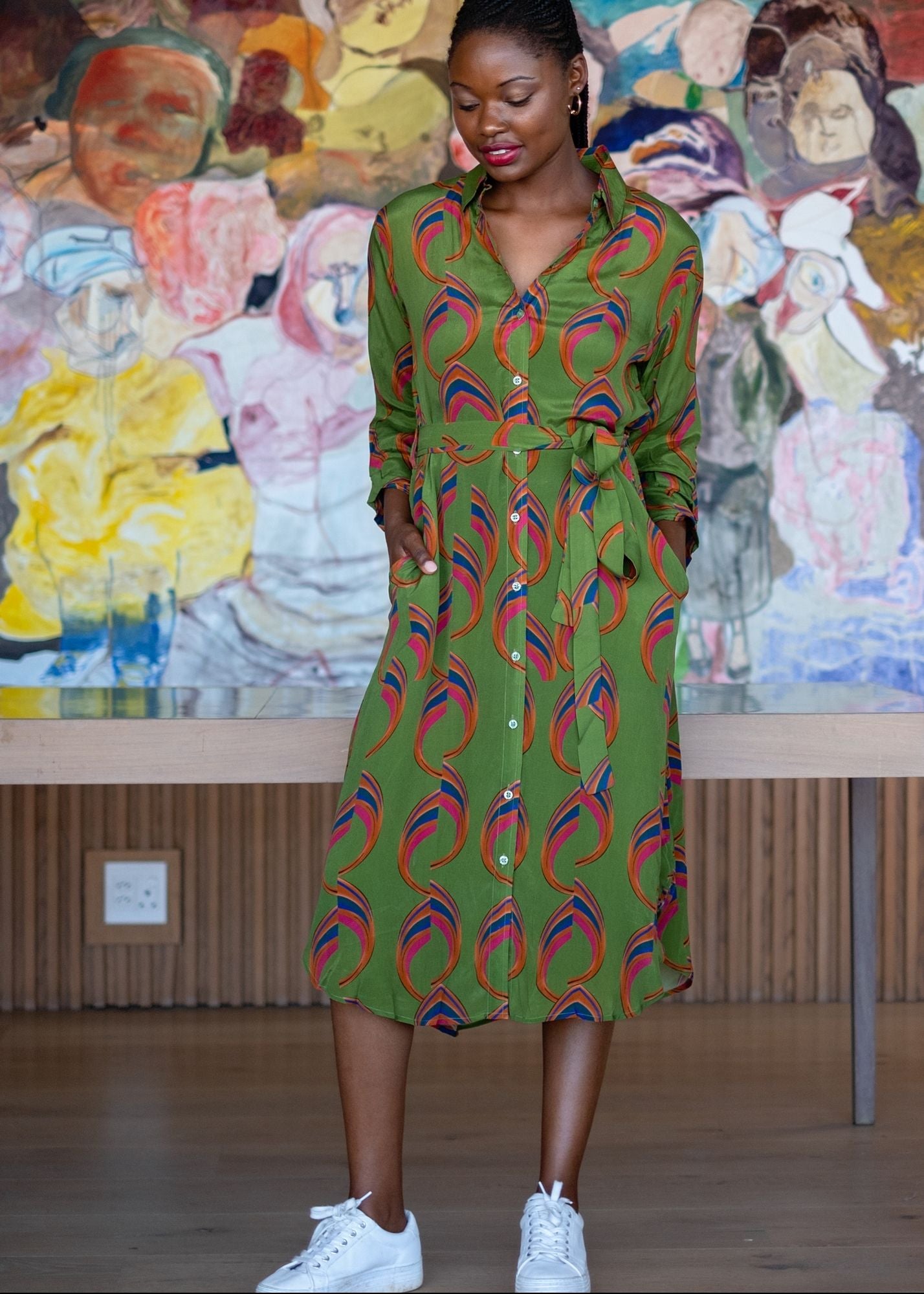 Leila Dress in Green Swirls