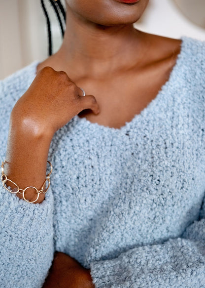 Chunky V-Neck Knit in Light Blue