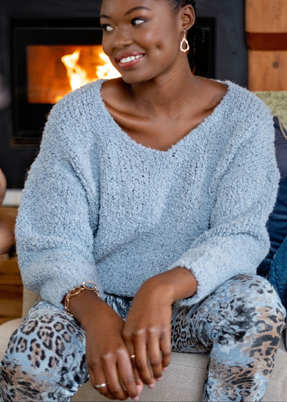 Chunky V-Neck Knit in Light Blue