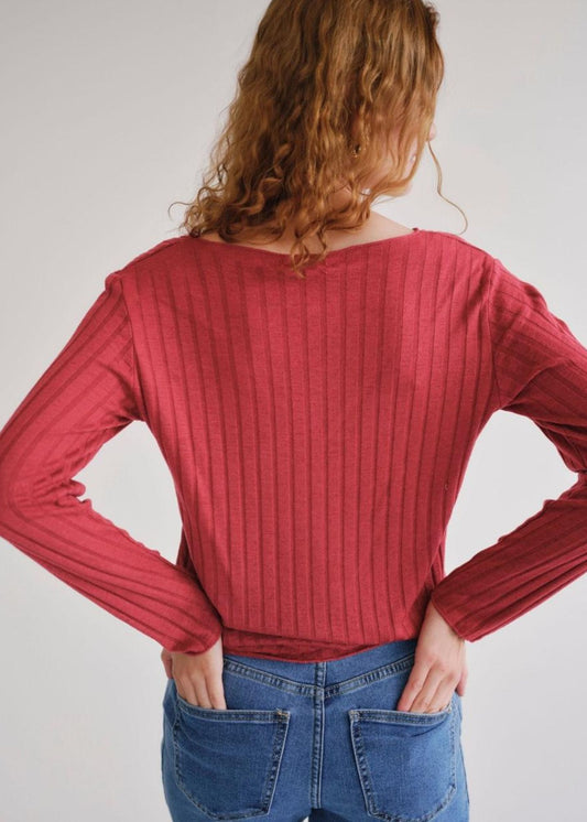 The Mila Ribbed Knit Top in Burnt Red