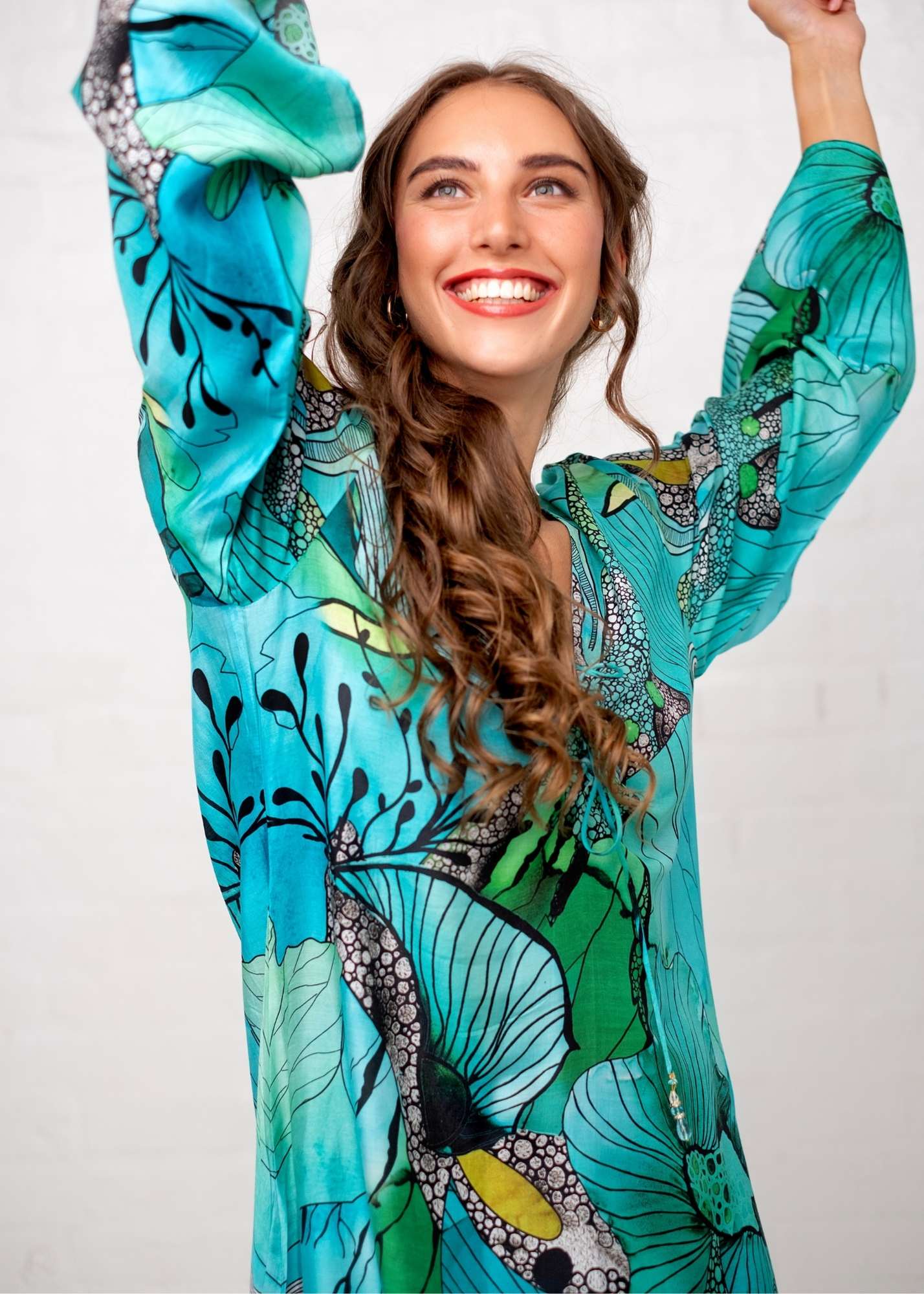 Lanira Dress in Green and Turquoise Flower Print