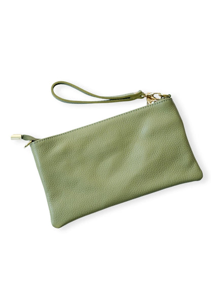 Verona Slim Leather Crossbody Clutch – Sage
