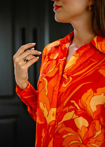 Celine Dress in Coral & orange leaves