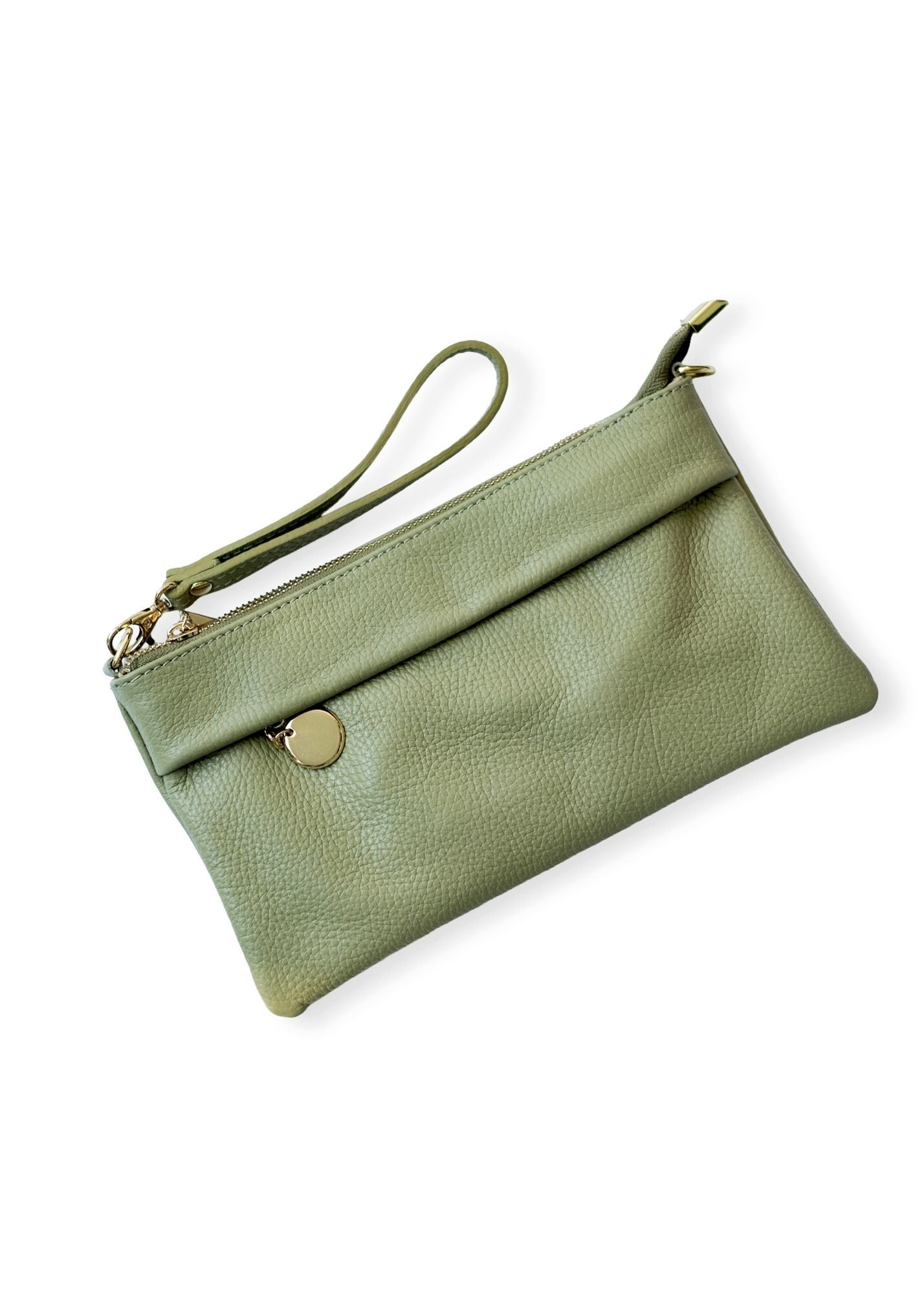 Verona Slim Leather Crossbody Clutch – Sage