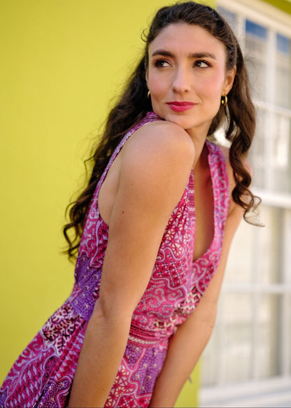 Maya V-Neck Dress in Pink Mosaic
