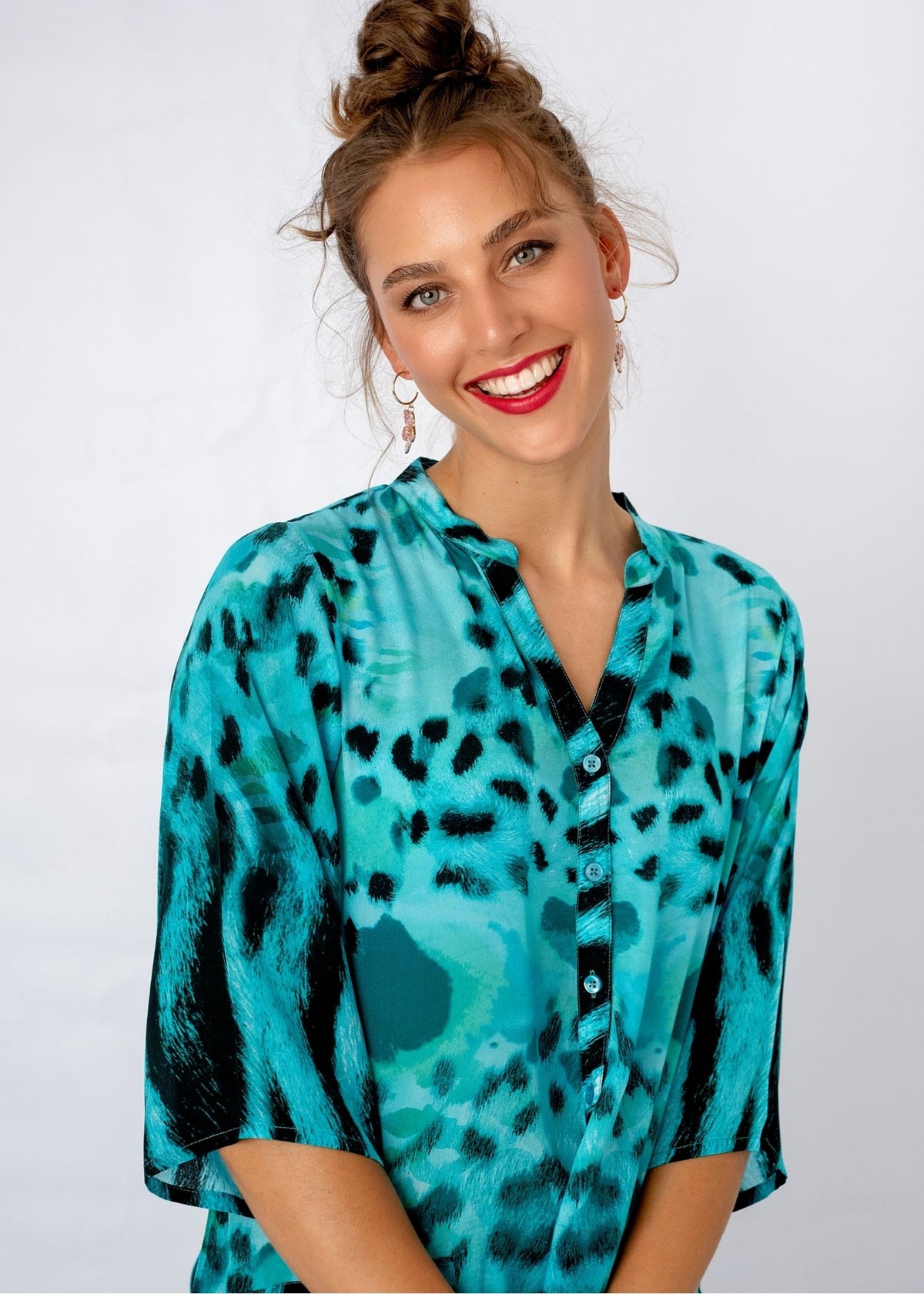 Amalfi Dress in Turquoise Animal Print