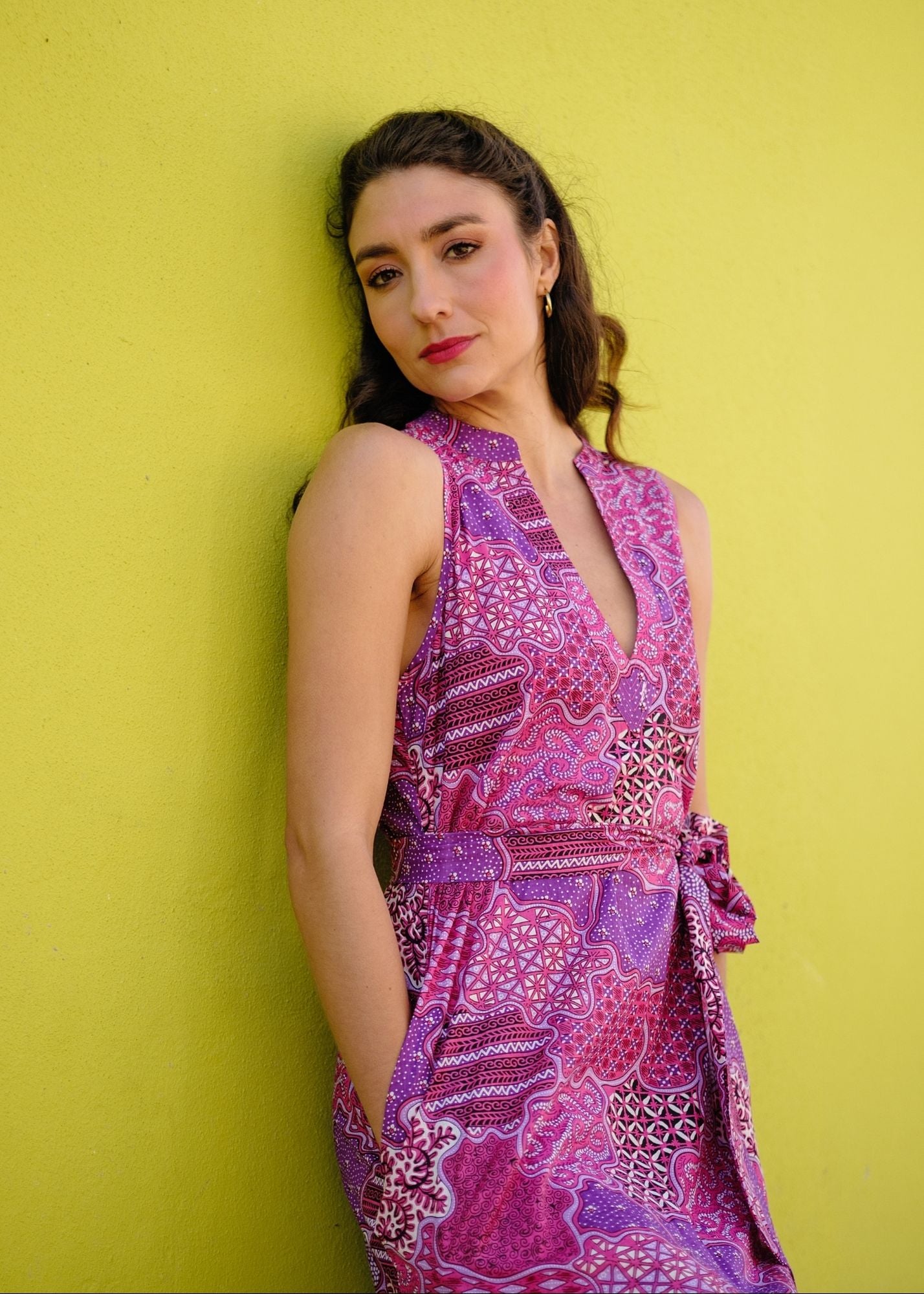 Maya V-Neck Dress in Pink Mosaic