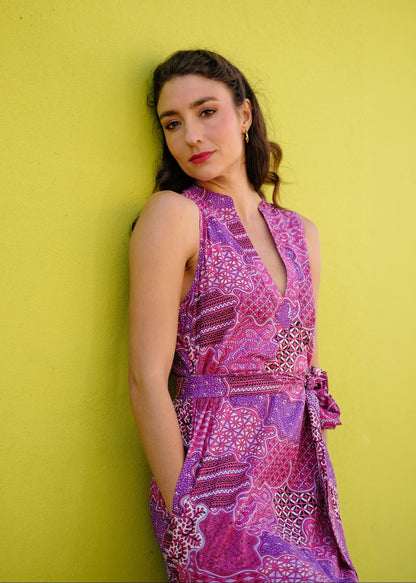 Maya V-Neck Dress in Pink Mosaic