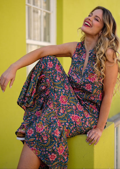 Maya V-Neck Dress in Wild Lily