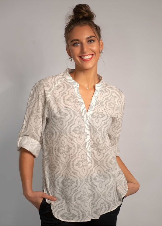 Lola Shirt in White with Black Dot Matrix