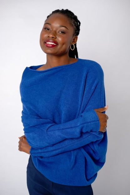 Urban Cozi Asymmetrical Sweater in Cobalt Blue