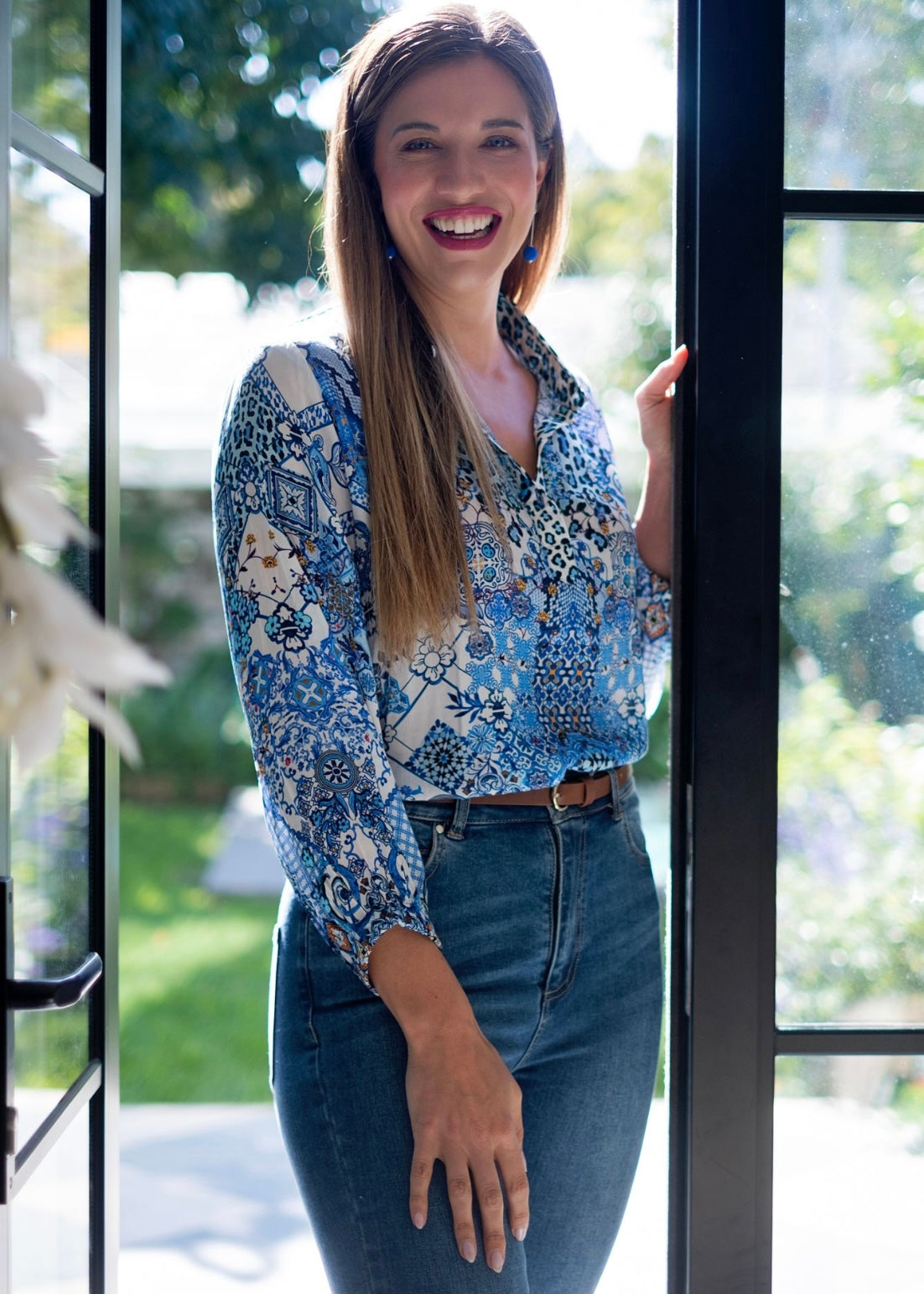 Morgan Blouse, Blue Tile Print
