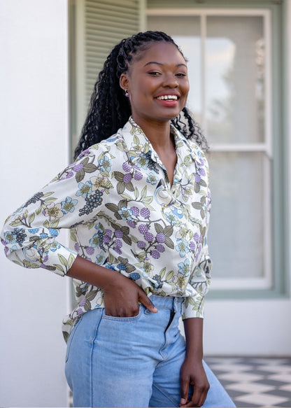 Button down blouse in Merry Berry