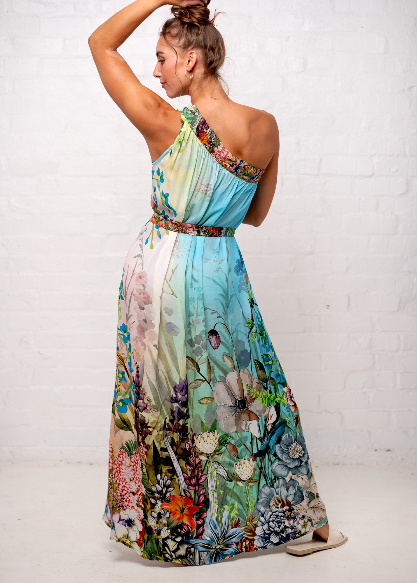 Roman Dress, in Turquoise flower Garden