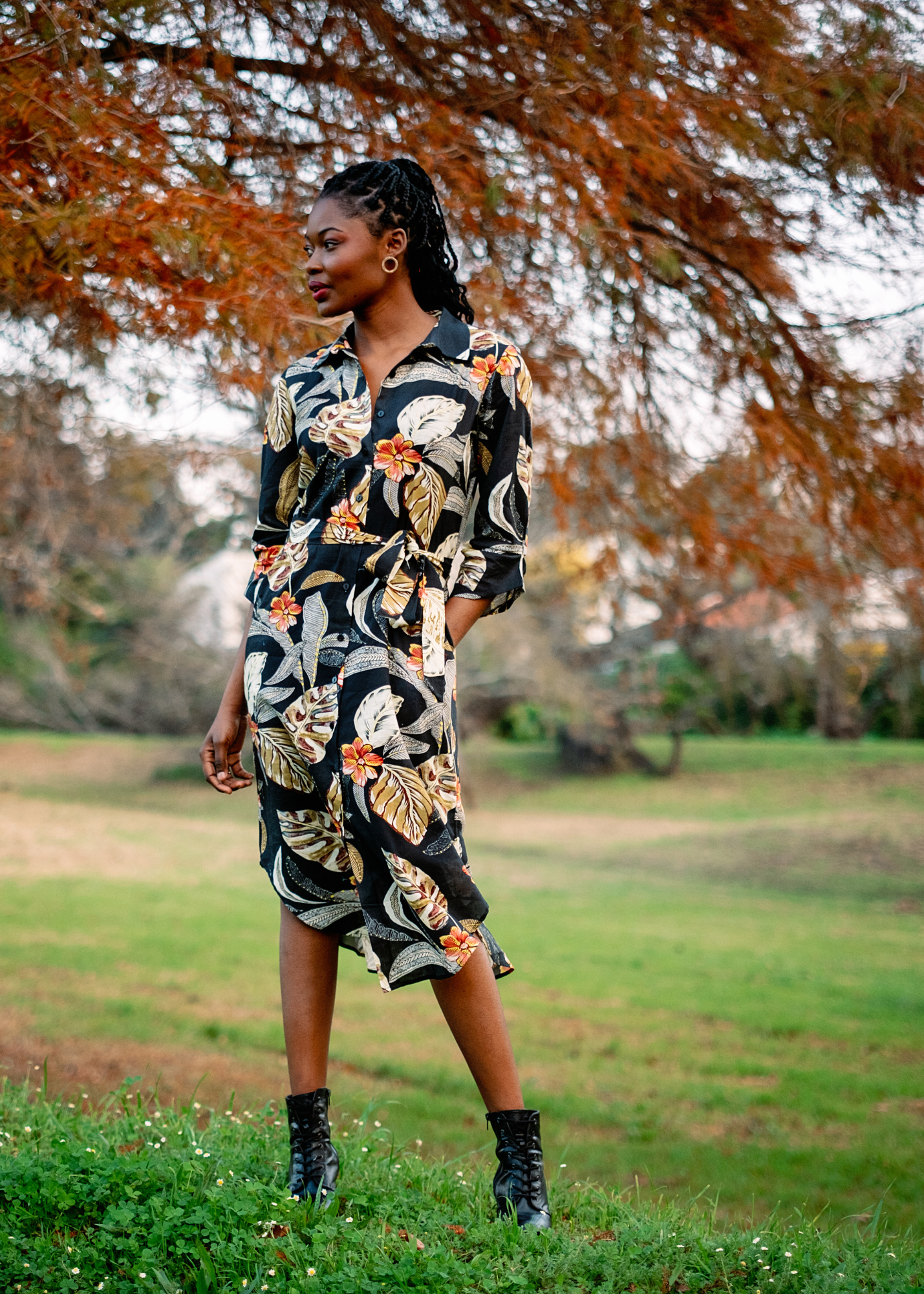 Laura Shirt Dress in Midnight Garden
